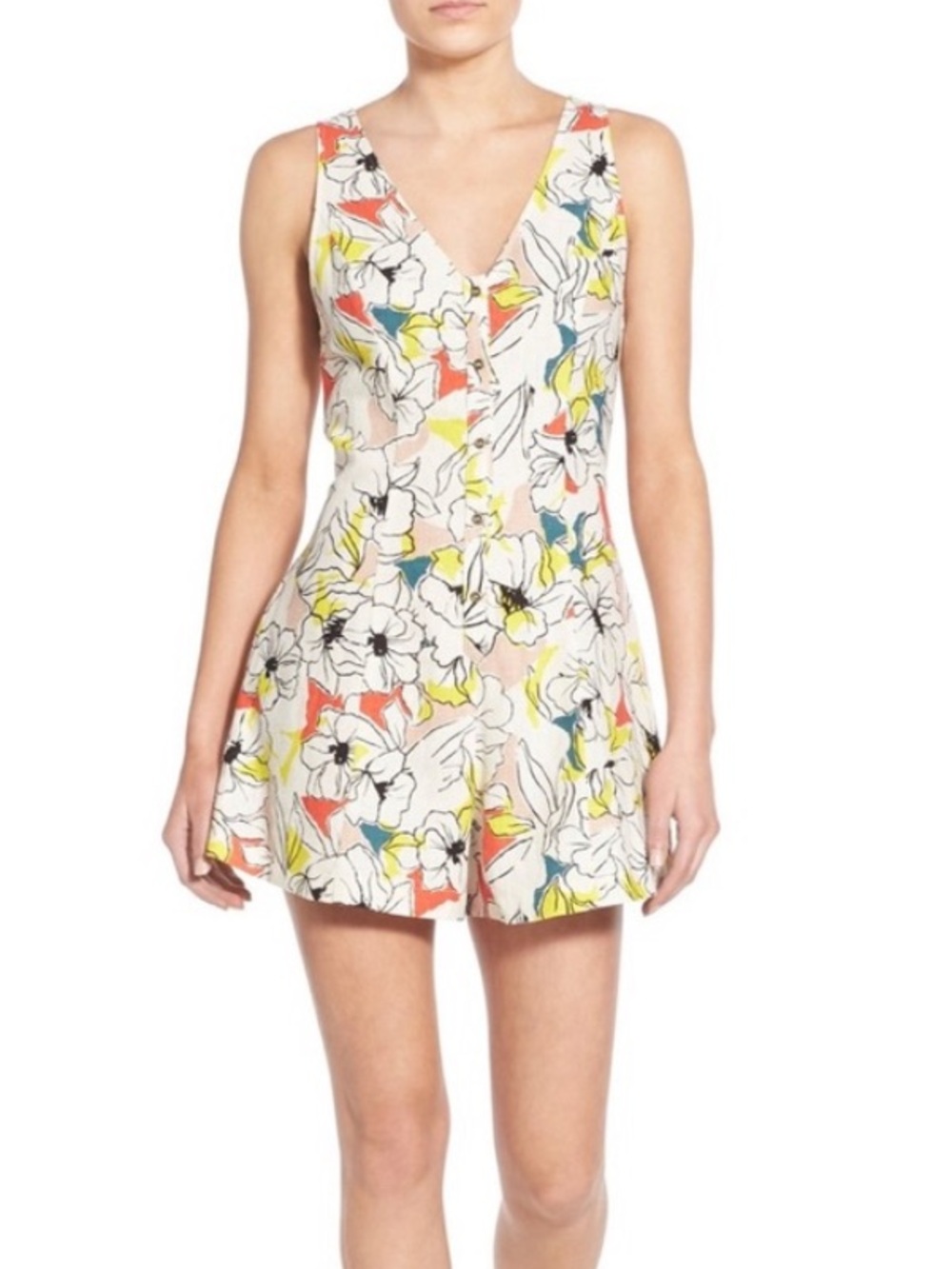 ASTR Linen Blend Floral Mini Romper
